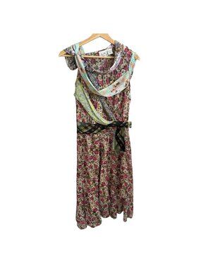 Beguile Byron Lars Quirky Twee Multicolor Mixed Floral Print Drapey Midi Dress